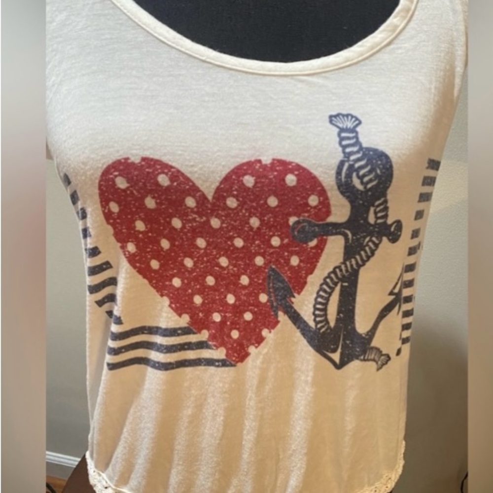 Threads Studio-Red,White & Blue Sz M Tank Top w Red Heart & Blue Anchor Design